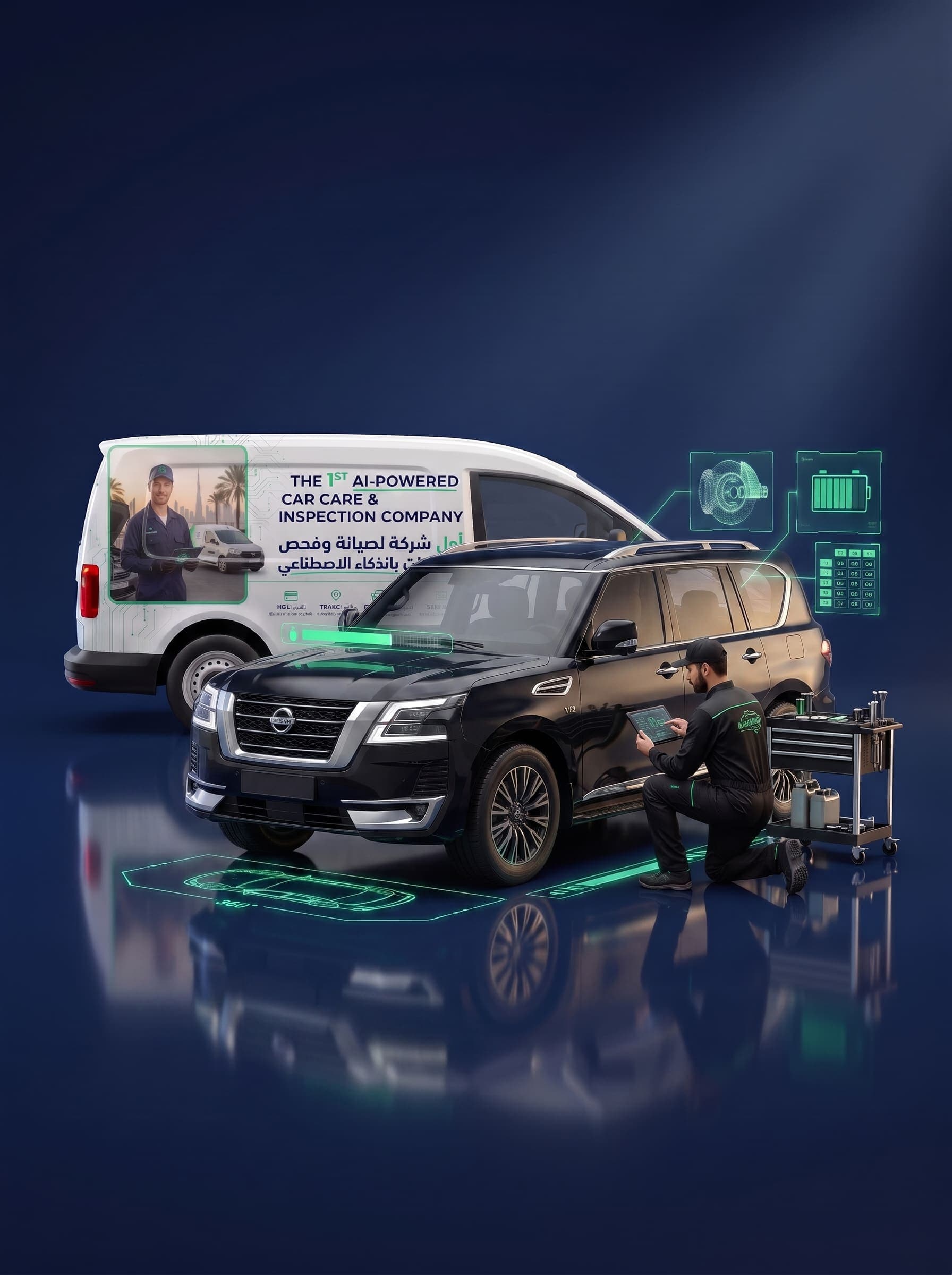 Technician servicing a vehicle